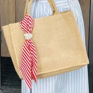 NWT SILKLETTE ‘Bonjour’ Red/White Stripes 100% Fine Silk Kerchief Scarf